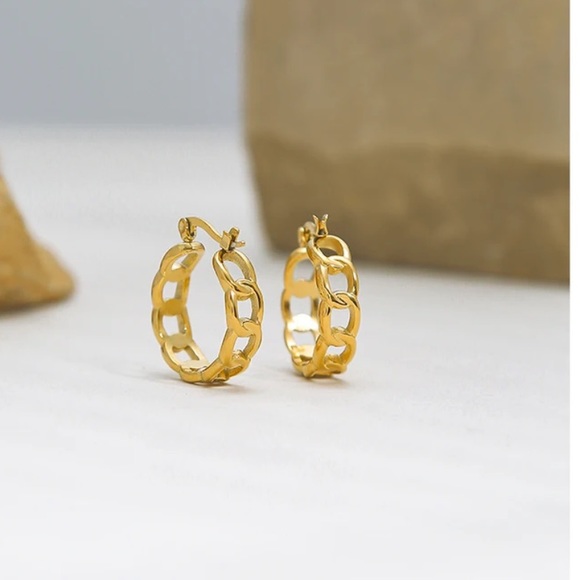 18K Plated Stainless Steel Chain Hoops - Picture 5 of 6